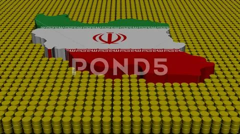 Iran map flag with oil barrels illustration Stock Illustration