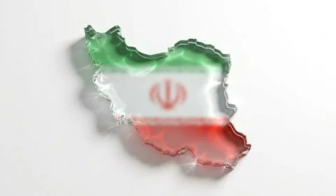 Iran map glass 3d rendering with national flag colors on white background s.. Stock Illustration