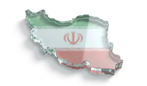 Iran map glass 3d rendering with national flag colors on white background d.. Stock Illustration
