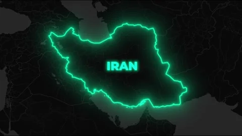 Iran Map Glowing Border Animation on Dark World Map Background Stock Footage 327928044