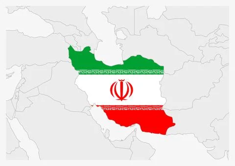 Iran map highlighted in Iran flag colors Stockillustratie