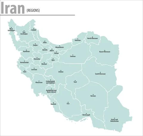 Iran map illustration vector detailed iran map with regions names Stock Illustration