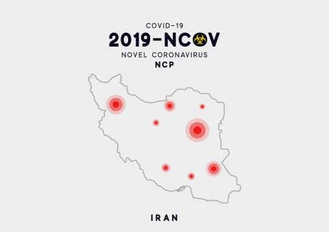 Iran Map infographics, Localization of the outbreak of Virus Covid 19. Novel  Stock Illustration