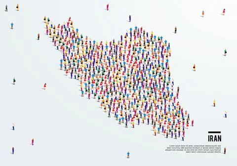 Iran Map. Large group of people form to create a shape of Iran Map. Stock Illustration