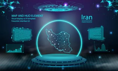 Iran map light connecting effect background. abstract digital technology UI.. Stock Illustration