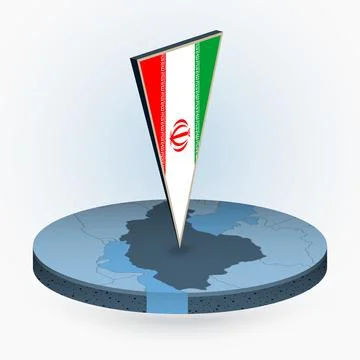 Iran map in round isometric style with triangular 3D flag of Iran Stock Illustration