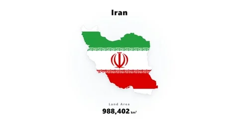 Iran map silhouette with green white red flag bands and central emblem on white Stock Footage 345687661