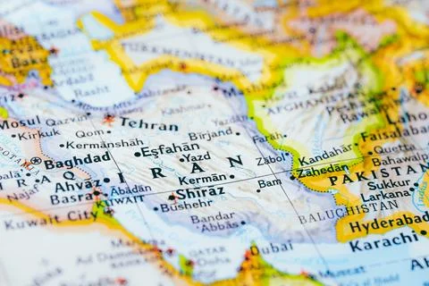 Iran Map Tehran Esfahan Middle East Geopolitical Region Stock Photos