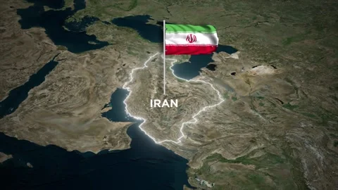 Iran Map with Waving Flag and Glowing Border on Satellite World Map Stock Footage 329564680