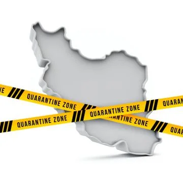 Iran map with yellow quarantine warning security tape. 3D Render イラスト素材