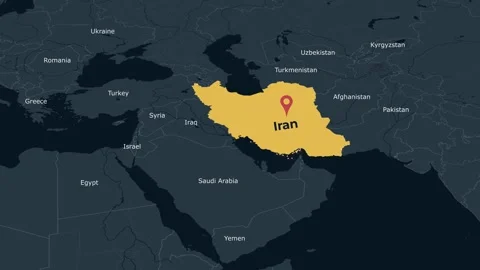 Iran Middle East Map Locator Animation Dark Theme 4K Stock Footage 343976096