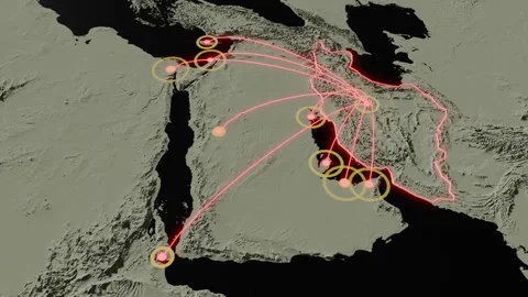 Iran missile range on the middle east 3D simulation Vídeos de archivo 332122773