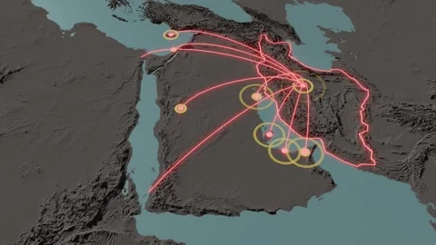 Iran missile range on the middle east 3D simulation Vídeos de archivo 332124134
