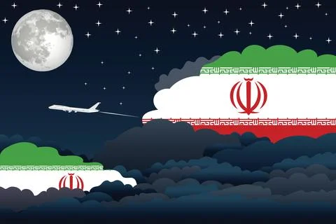 Iran Night Clouds Airplane Vector Illustration Stock Illustration