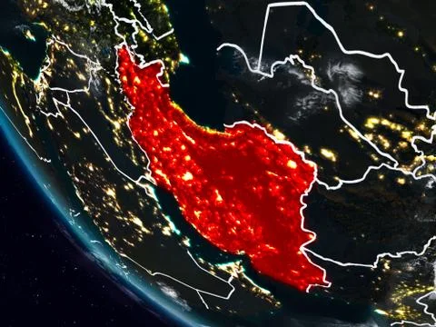 Iran at night from space Illustrazione stock