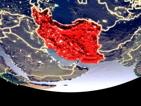 Iran at night from space Stock Photos