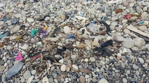 IRAN: People walking on Garbage plastic pollution in a beach in Caspian sea Stock Footage 58952072