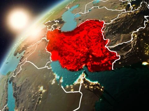 Iran on planet Earth in sunset Stock Illustration