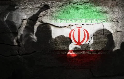 Iran protest. Concept image of the flag of Iran painted on a cracked, textu.. 스톡 사진