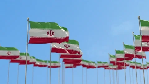Iran Row Of Flags 3D Animation Video stock 148699159