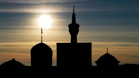 Iran: The shrine of Imam Ali bin Musa Al-Rida in Mashhad, Time Lapse at Sunset Stock Footage 271320462