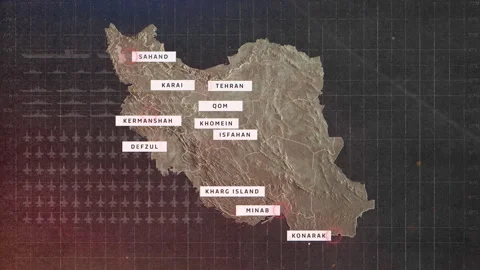 Iran Strategic Cities Map 3D Topographic News Graphic 스톡 동영상 347413575
