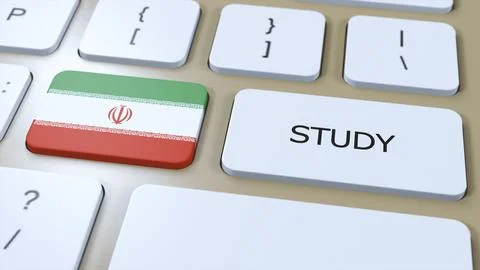 Iran Study in Country Concept. Flag and Text 3D Illustration 스톡 일러스트