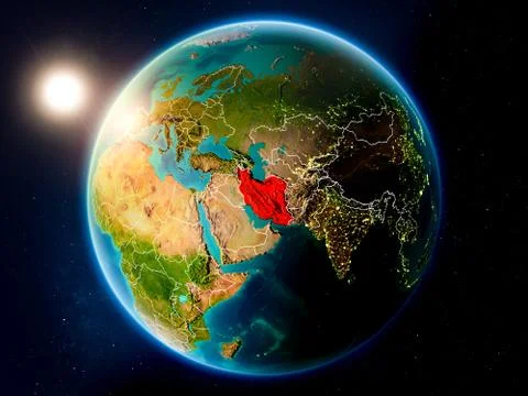 Iran with sunset from space イラスト素材