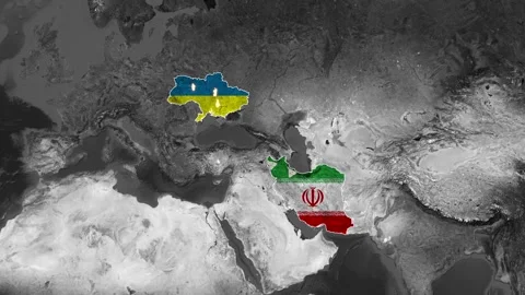 Iran to Ukraine Long Range Strike Route Map Animation Stock Footage 342097218