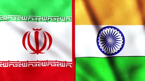 Iran vs India Flags Waving Animation Loop for Geopolitical Concept. 库存影片 335916094