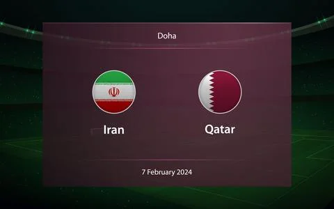 Iran vs Qatar. knockout Semi-final stage Asia 2023, Soccer score Stock Illustration