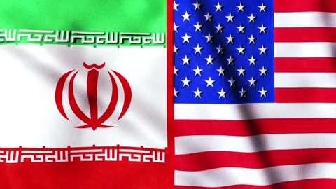Iran vs USA Flags Waving Animation Loop for Geopolitical Concept. 库存影片 335916003