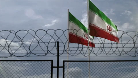 Iran waving flag with barbed wire fence Stock Footage 312915723