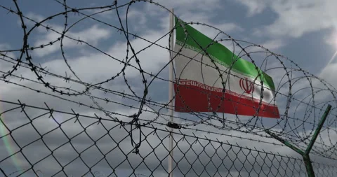 Iran waving flag with barbed wire fence Stock Footage 312915728