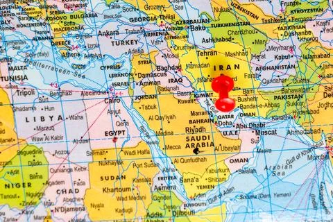 Iran on World Map Location Stock Photos