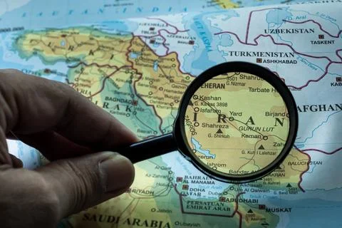Iran on the world map Stock Photos