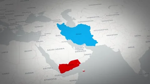 Iran Yemen Map Animation  Middle East Geopolitical Overview Stock Footage 312250483