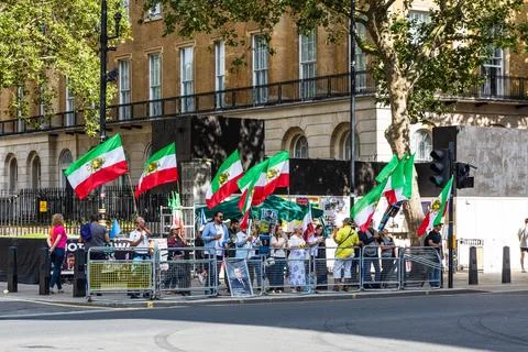 Iranian Activists Protest with Flags and Banners for Political Change. London Stock Photos