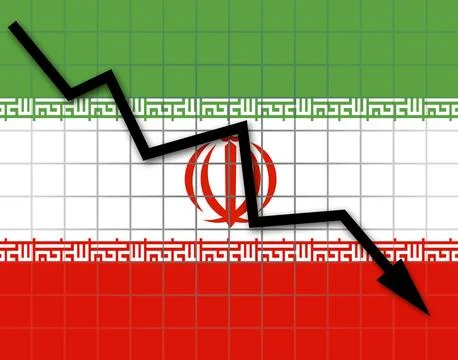 The Iranian flag and arrow graph going down Stock Illustration