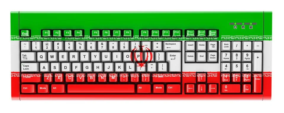 Iranian flag painted on computer keyboard. 3D rendering 스톡 일러스트