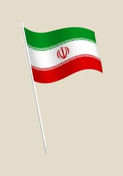 Iranian flag waving gracefully on a silver flagpole, a detailed national sy.. Stock Illustration