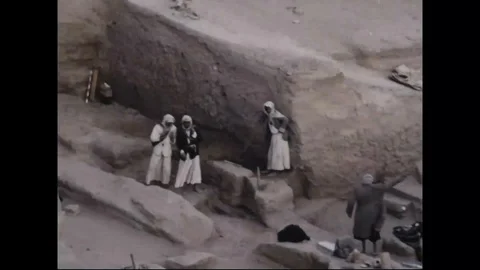 Iranian workers during excavation work in Babylon - 1951 Stock Footage 105728287