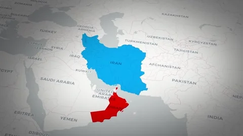 Iran–Oman Map Animation – Strait of Hormuz and Gulf Region Overview Stock Footage 312250539