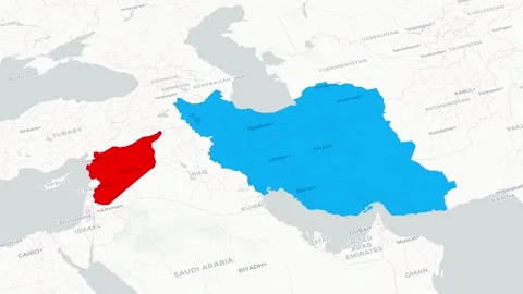Iran–Syria Map Animation – Geopolitical Overview of the Middle East Stock Footage 312127133