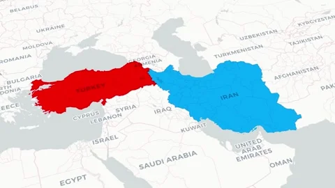Iran–Turkey Border Region Map  Animated Political and Geographic Overview Stock Footage 312127144