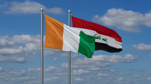 Iraq and Ivory Coast two flags Stock Footage 283463222