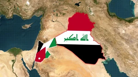 Iraq And Jordan Map With FLag Animation Stock Footage 330911103