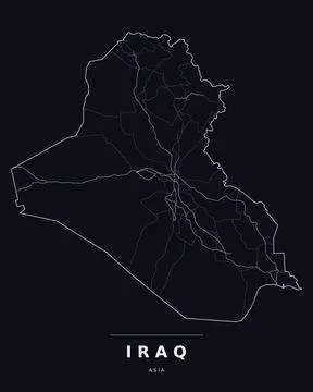Iraq Asia Map Region Boundaries Highways Dark Mode Editable Vector Stock Illustration