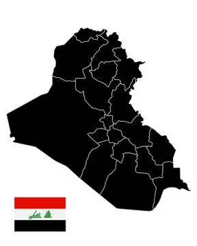 Iraq Black Map isolated on white Stock Illustration