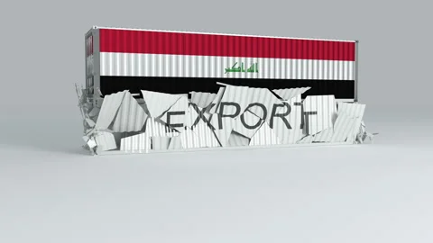 Iraq container with the flag falls on top of a container labeled EXPORT Stock Footage 124595182